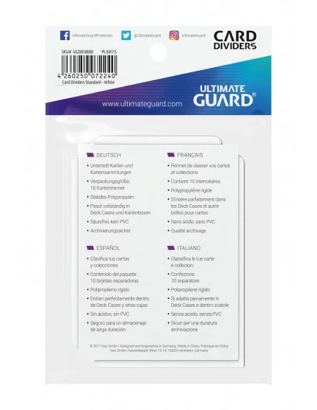 es::Ultimate Guard Card Dividers Tarjetas Separadoras para Cartas Tamaño Estándar Blanco 10