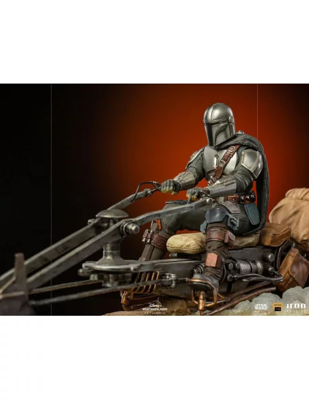 es::Star Wars The Mandalorian Estatua 1/10 Deluxe Art Scale Mandalorian on Speederbike 18 cm