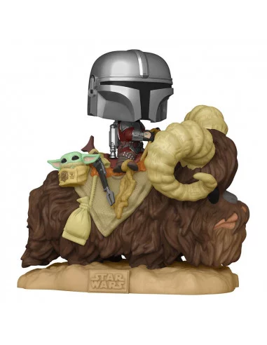es::Star Wars The Mandalorian POP! Deluxe Vinyl Figura The Mandalorian on Bantha with Child in Bag 9 cm