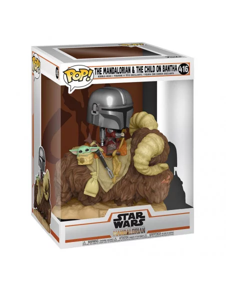 es::Star Wars The Mandalorian POP! Deluxe Vinyl Figura The Mandalorian on Bantha with Child in Bag 9 cm