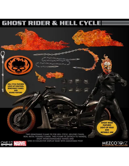 es::Ghost Rider Figura & Vehículo con luz y sonido 1/12 Ghost Rider & Hell Cycle One:12 Collective