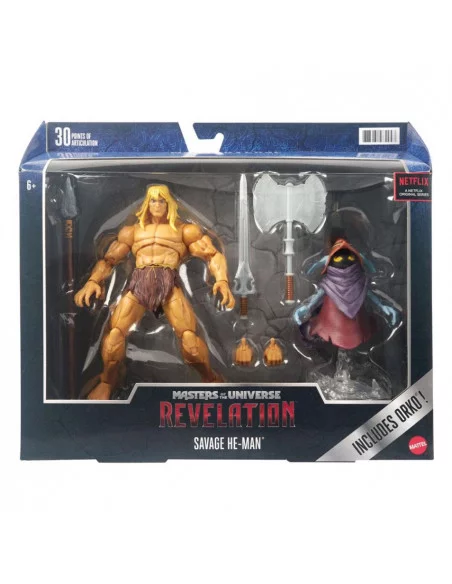 es::Masters of the Universe: Revelation Masterverse Figuras 2022 Deluxe Savage He-Man & Orko 18 cm