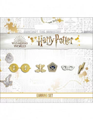 Harry Potter Pack de 3 Pendientes Time Turner/Chocolate Frog/Glasses & Lightning Bolt (bañado en plata)