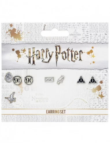 Harry Potter Pack de 3 Pendientes Platform 9 3/4, Hedwig & Letter, Deathly Hallows (bañado en plata)