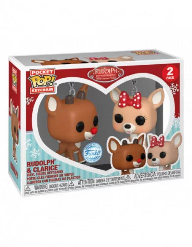 Rudolph, el reno de la nariz roja Pack de 2 Llaveros POP! Vinyl Rudolph & Clarice 4 cm