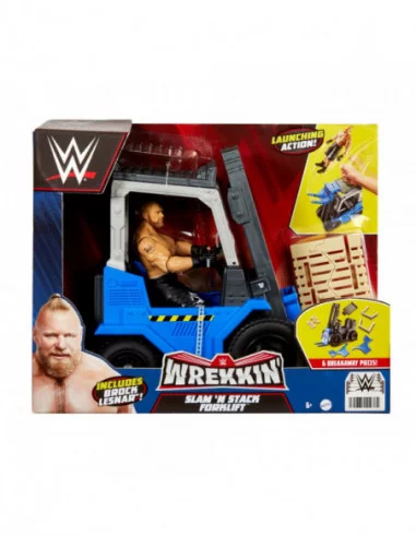 WWE Wrekkin' Vehículo Slam 'N Stack Carretilla elevadora con Figura Brock Lesnar 15 cm