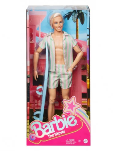 Barbie The Movie Muñeca Ken Wearing Pastel Striped Beach Matching Set