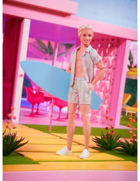 Barbie The Movie Muñeca Ken Wearing Pastel Striped Beach Matching Set Barbie The Movie Muñeca Ken Wearing Pastel Striped Beach Matching Set