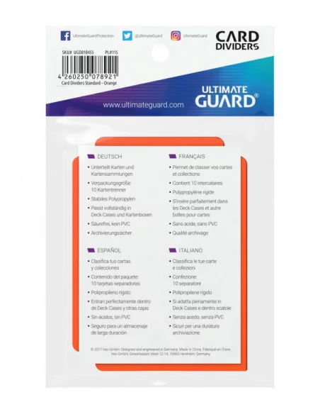 Ultimate Guard Card Dividers Tarjetas Separadoras para Cartas Tamaño Estándar Naranja (10)