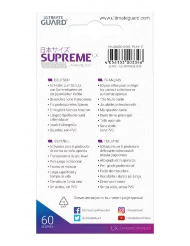 es::Ultimate Guard Supreme UX Sleeves Fundas de Cartas Tamaño Japonés Negro 60