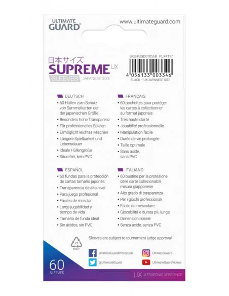 es::Ultimate Guard Supreme UX Sleeves Fundas de Cartas Tamaño Japonés Negro 60