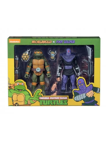 es::Tortugas Ninja Pack de 2 Figuras Michelangelo vs Foot Soldier 18 cm