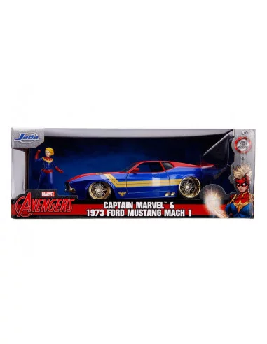 es::Marvel Hollywood Rides Vehículo 1/24 1973 Ford Mustang Mach 1 con Figura de Captain Marvel