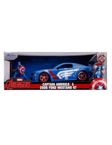 es::Marvel Hollywood Rides Vehículo 1/24 2006 Ford Mustang GT con Figura de Captain America