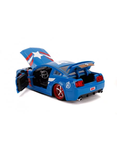 es::Marvel Hollywood Rides Vehículo 1/24 2006 Ford Mustang GT con Figura de Captain America