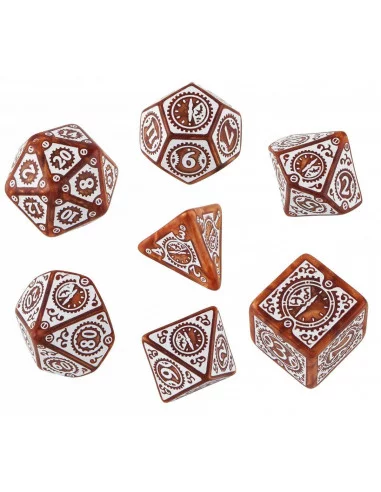 es::Set de 7 dados Steampunk Clockwork. Caramel & White