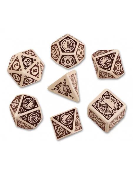 es::Set de 7 dados Steampunk Clockwork. Beige & Brown
