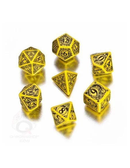 es::Set de 7 dados Steampunk. Yellow & Black