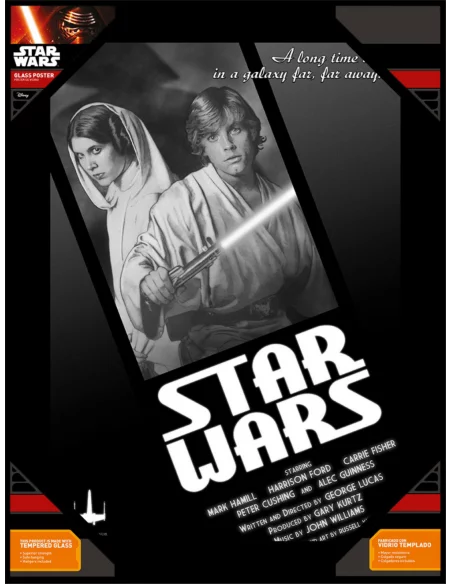 es::Star Wars Póster de Vidrio Luke y Leia Blanco y Negro 30 x 40 cm