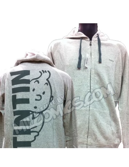 es::Sudadera Tintín Gris Con Capucha Dibujo Kaki