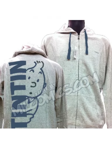 es::Sudadera Tintín Gris Con Capucha Dibujo Azul