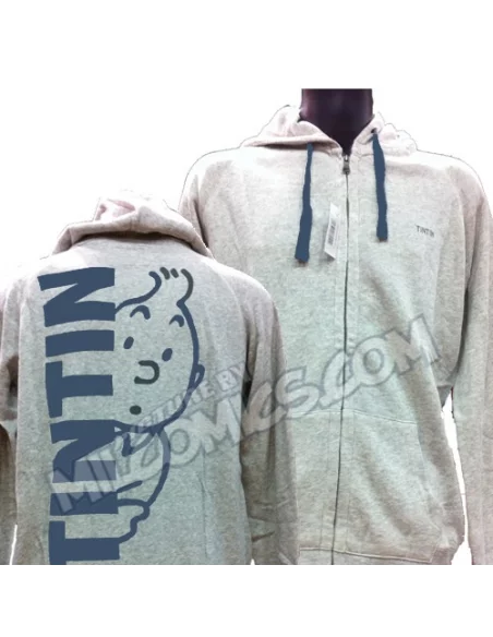 es::Sudadera Tintín Gris Con Capucha Dibujo Azul